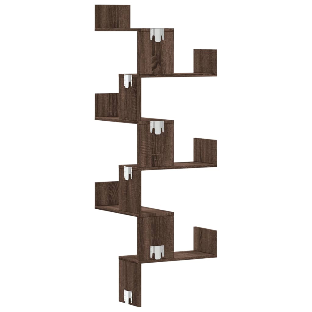 Étagère d'angle murale chêne marron 45x45x147cm bois ingénierie - XIOS