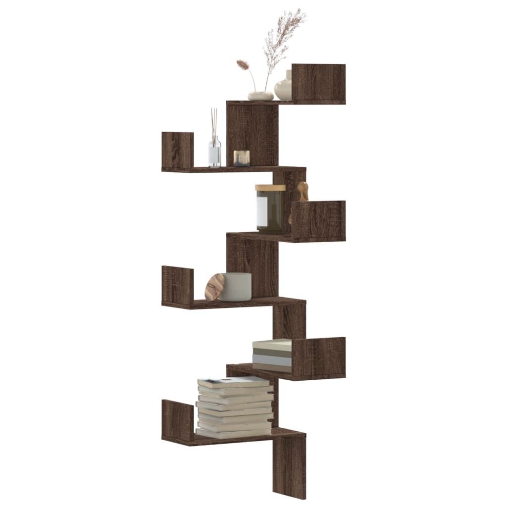 Étagère d'angle murale chêne marron 45x45x147cm bois ingénierie - XIOS