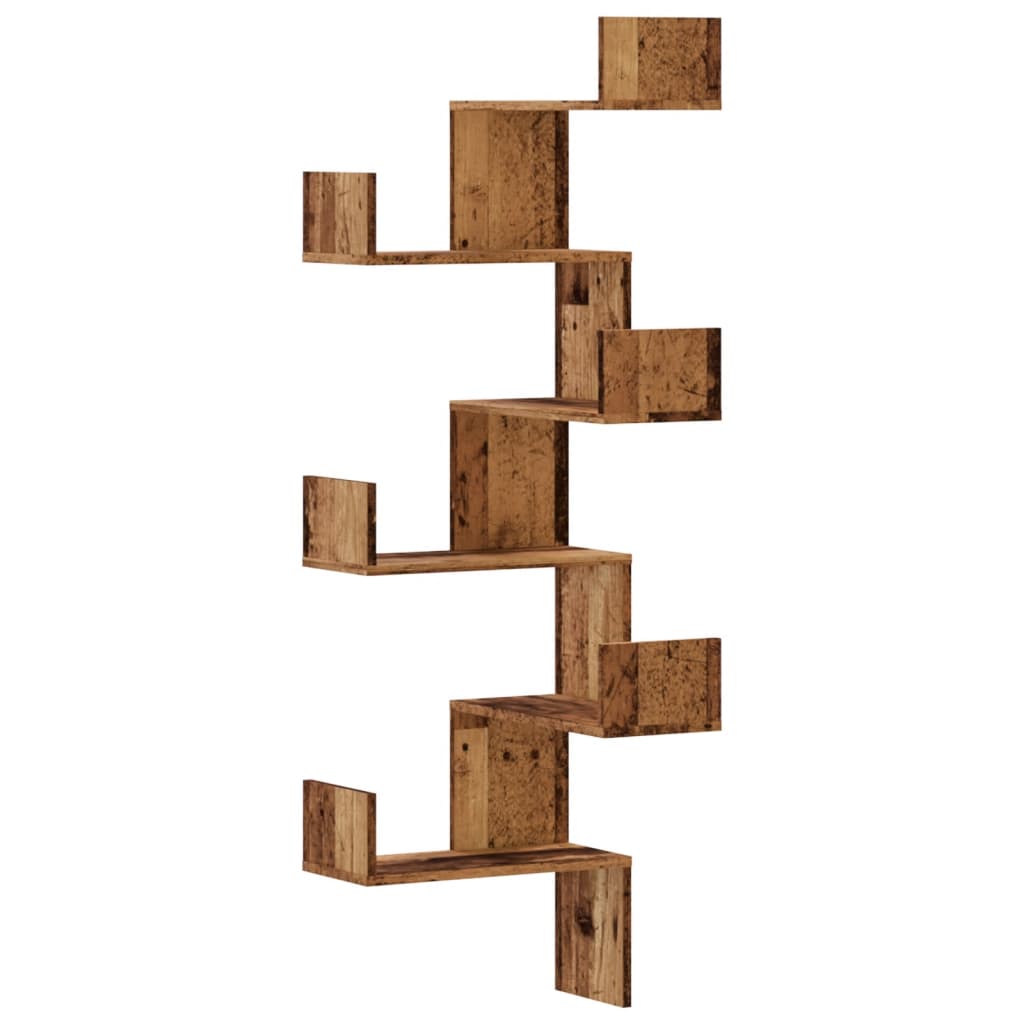 Étagère d'angle murale vieux bois 45x45x147cm bois d'ingénierie - XIOS