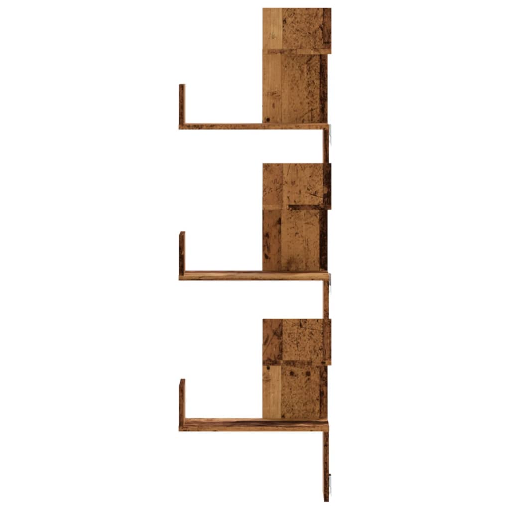 Étagère d'angle murale vieux bois 45x45x147cm bois d'ingénierie - XIOS