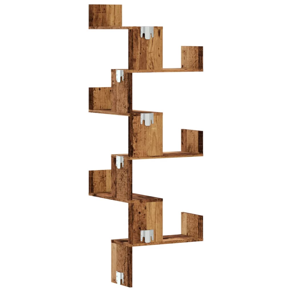 Étagère d'angle murale vieux bois 45x45x147cm bois d'ingénierie - XIOS
