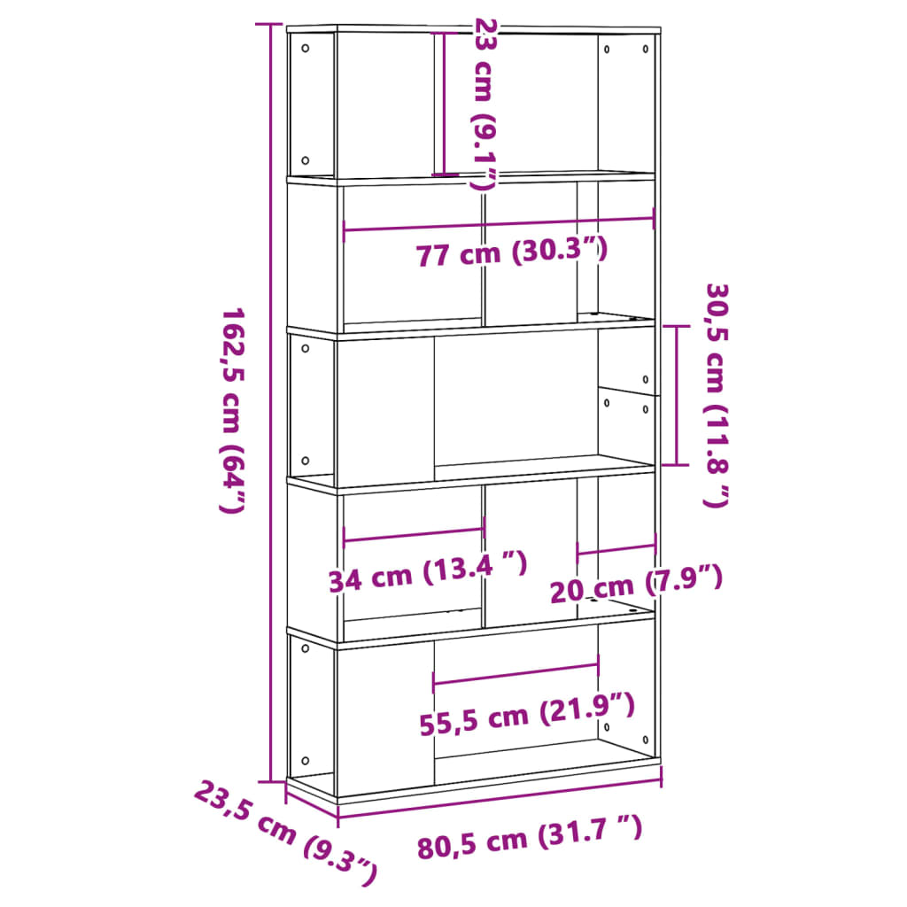 Bibliothèque 5 niveaux blanc 80,5x23,5x162,5 cm bois ingénierie - XIOS