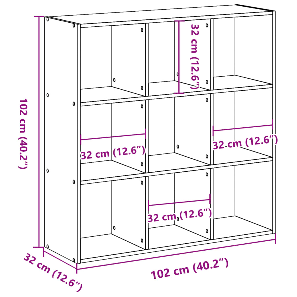 Bibliothèque chêne fumé 102x32x102 cm bois d'ingénierie - XIOS