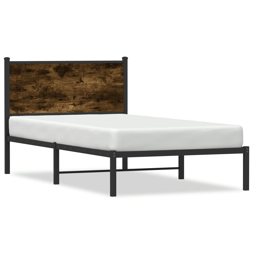 Cadre de lit en métal sans matelas chêne fumé 100x190 cm - XIOS