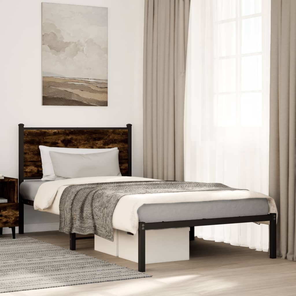 Cadre de lit en métal sans matelas chêne fumé 100x200 cm - XIOS