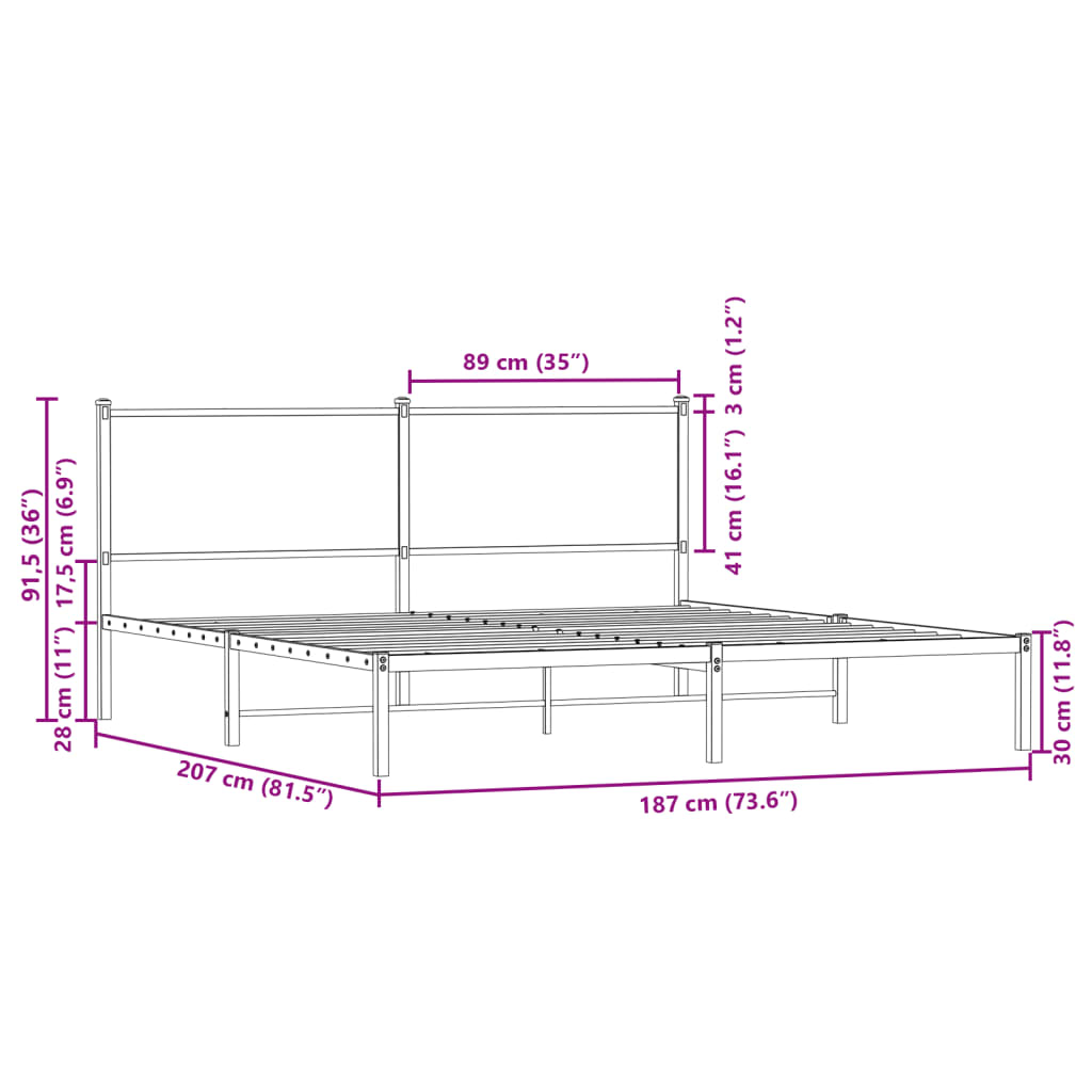 Cadre de lit en métal sans matelas chêne fumé 180x200 cm - XIOS