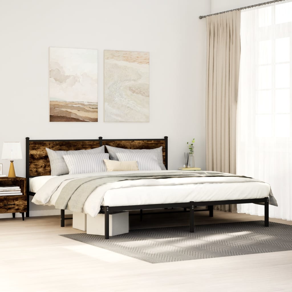 Cadre de lit en métal sans matelas chêne fumé 180x200 cm - XIOS