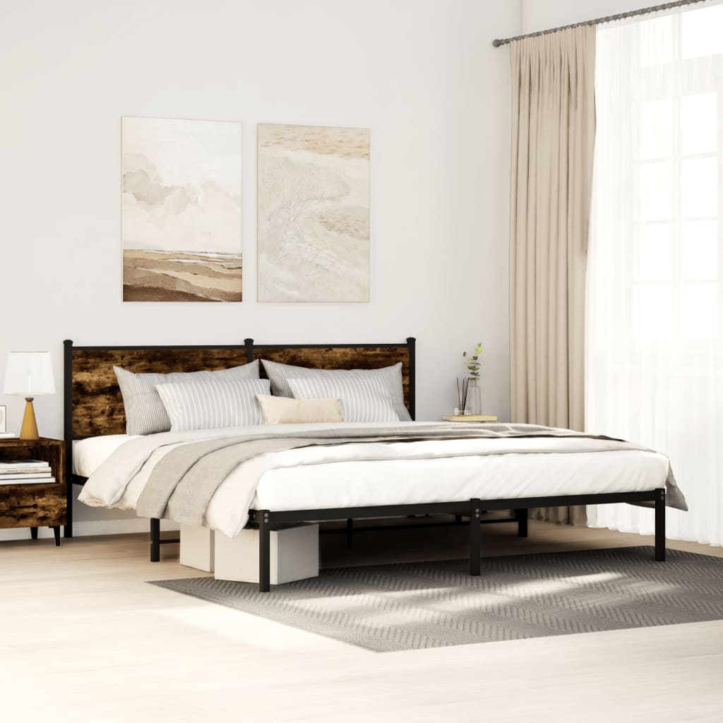Cadre de lit en métal sans matelas chêne fumé 183x213 cm - XIOS