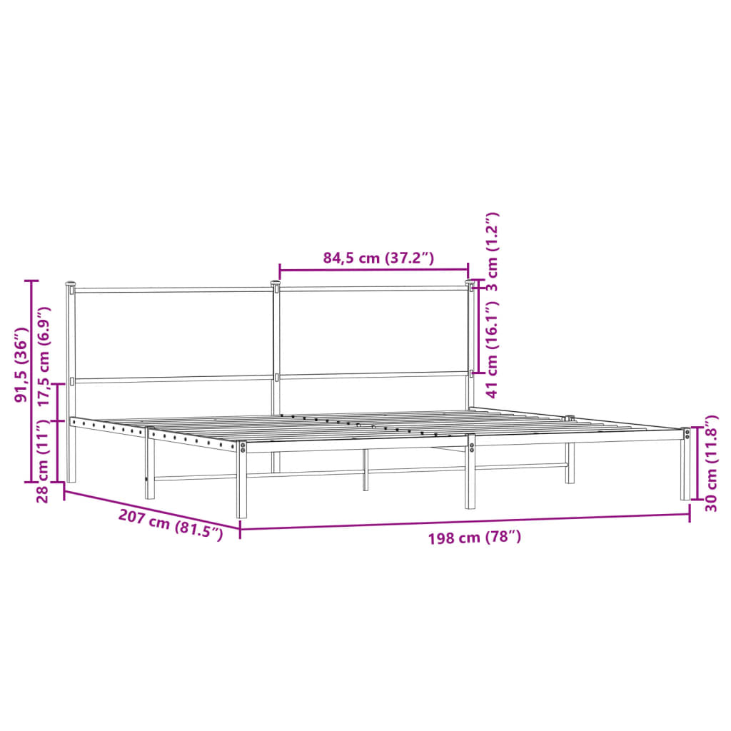 Cadre de lit en métal sans matelas chêne fumé 193x203 cm - XIOS