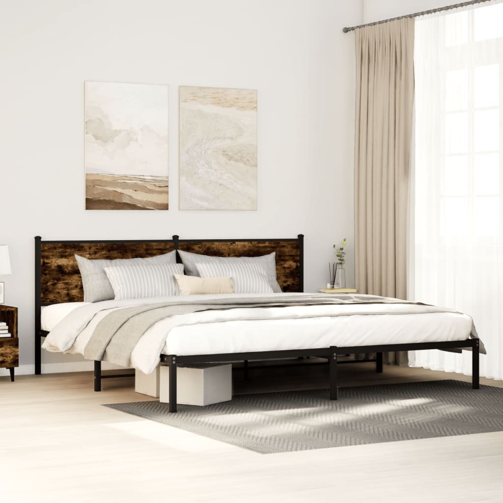 Cadre de lit en métal sans matelas chêne fumé 193x203 cm - XIOS
