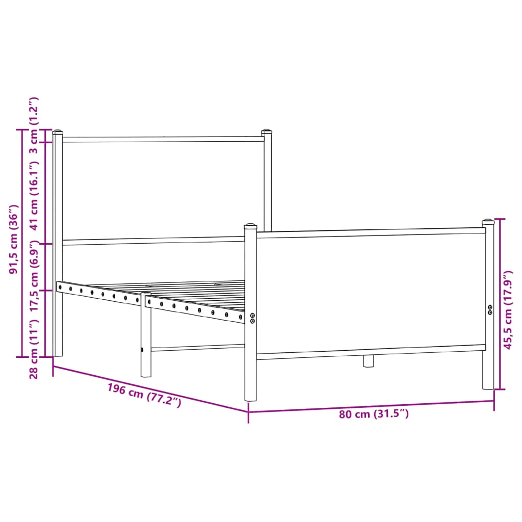Cadre de lit en métal sans matelas chêne fumé 75x190 cm - XIOS