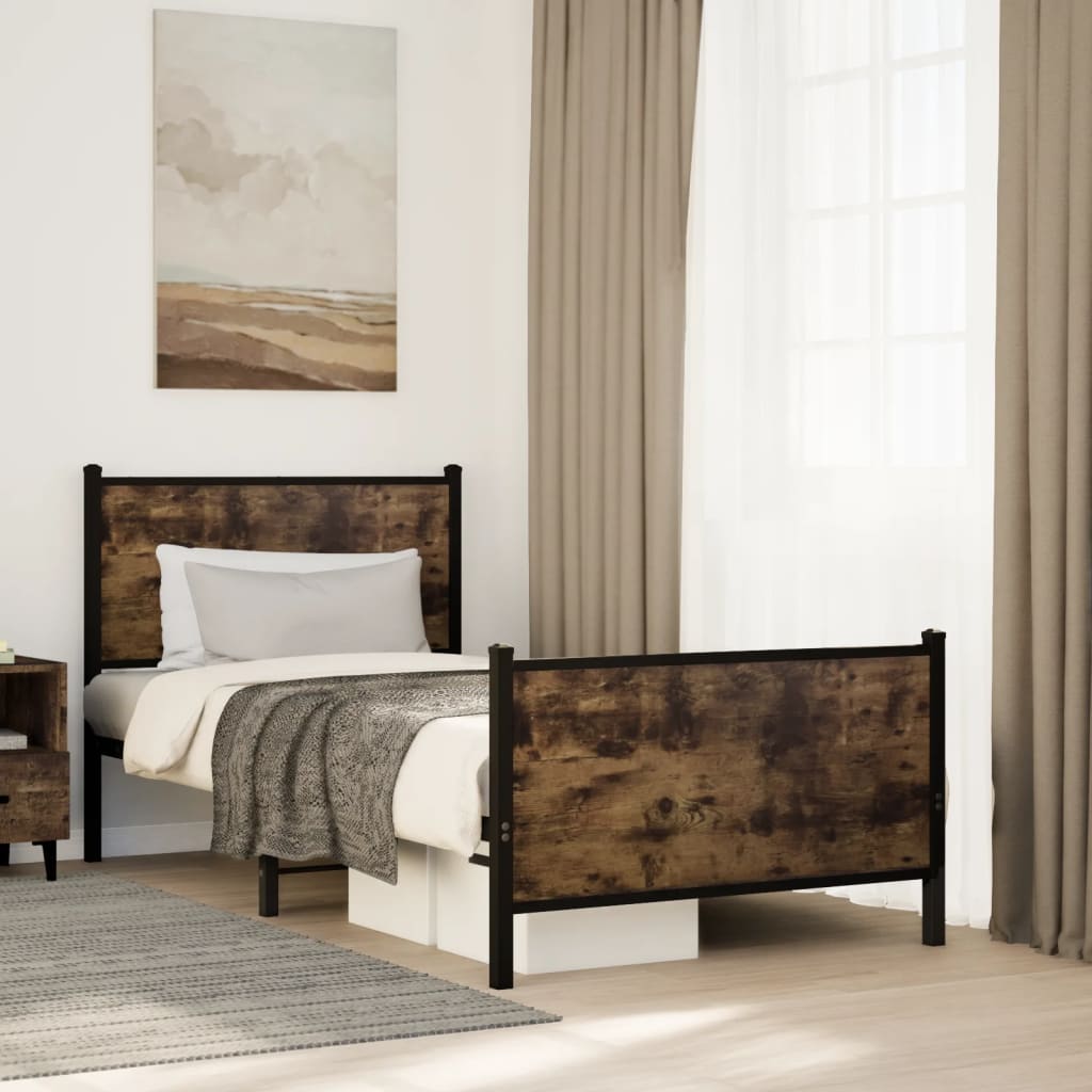 Cadre de lit en métal sans matelas chêne fumé 75x190 cm - XIOS