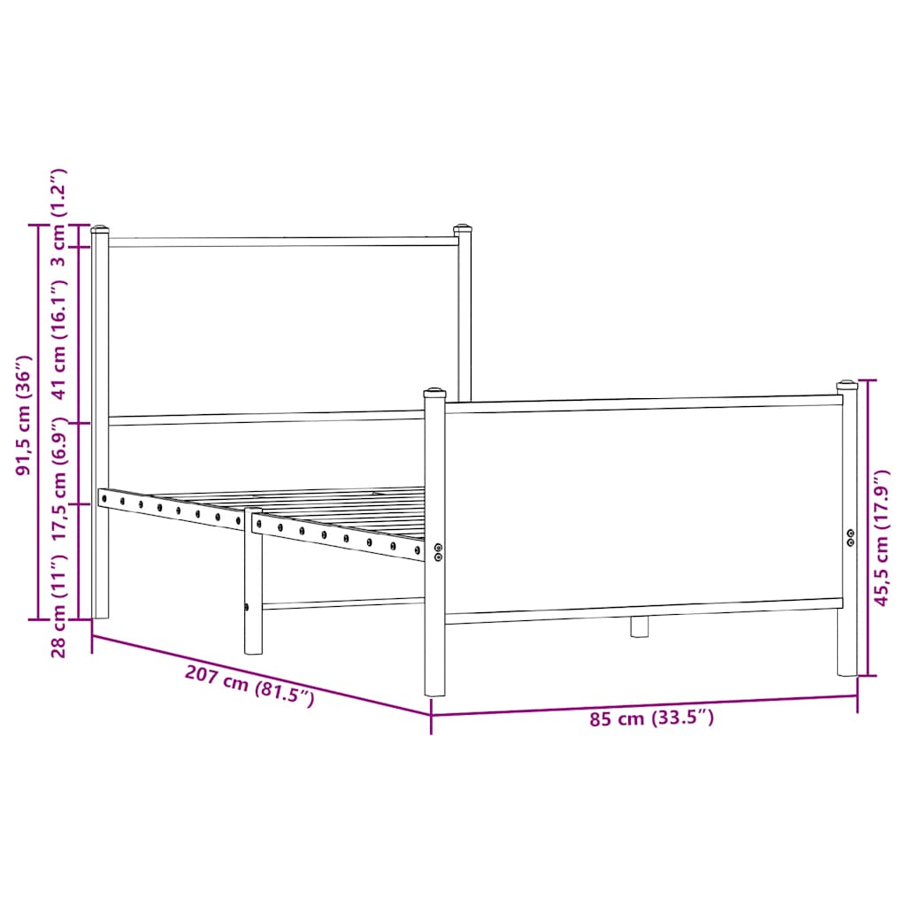 Cadre de lit en métal sans matelas chêne fumé 80x200 cm - XIOS