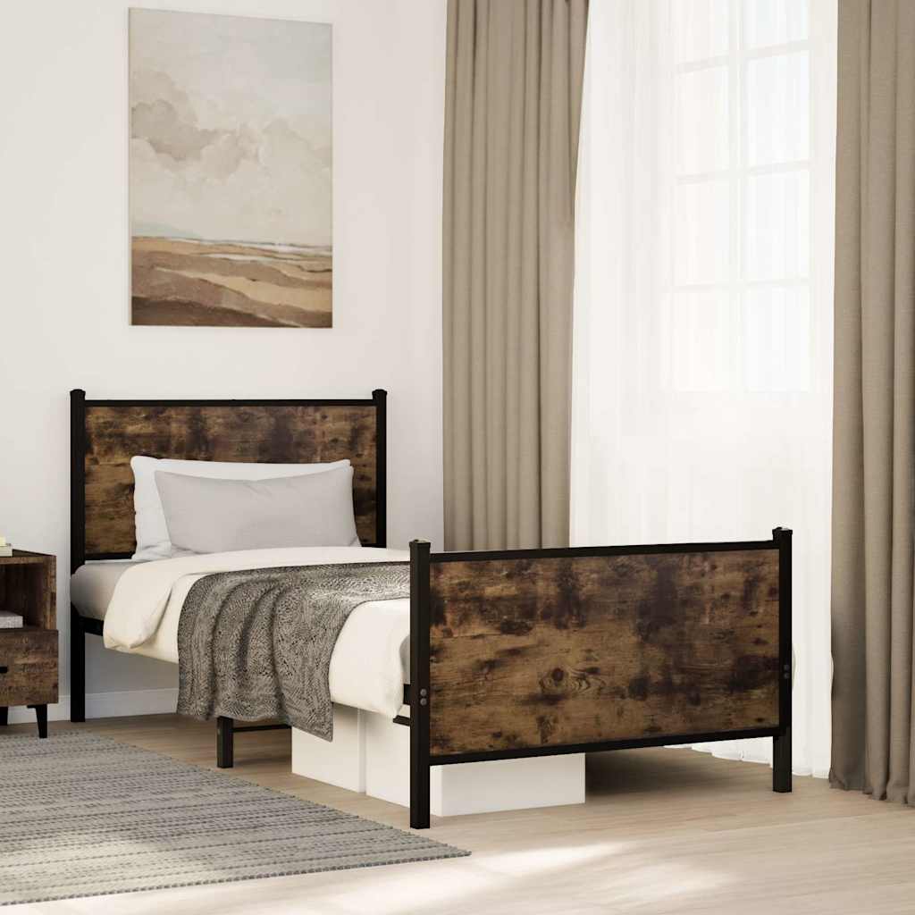 Cadre de lit en métal sans matelas chêne fumé 80x200 cm - XIOS