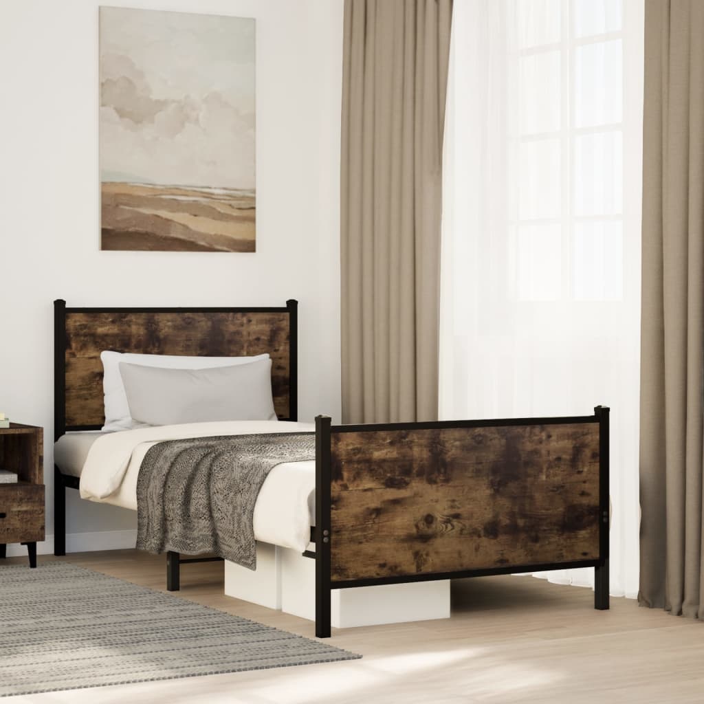 Cadre de lit en métal sans matelas chêne fumé 90x190 cm - XIOS
