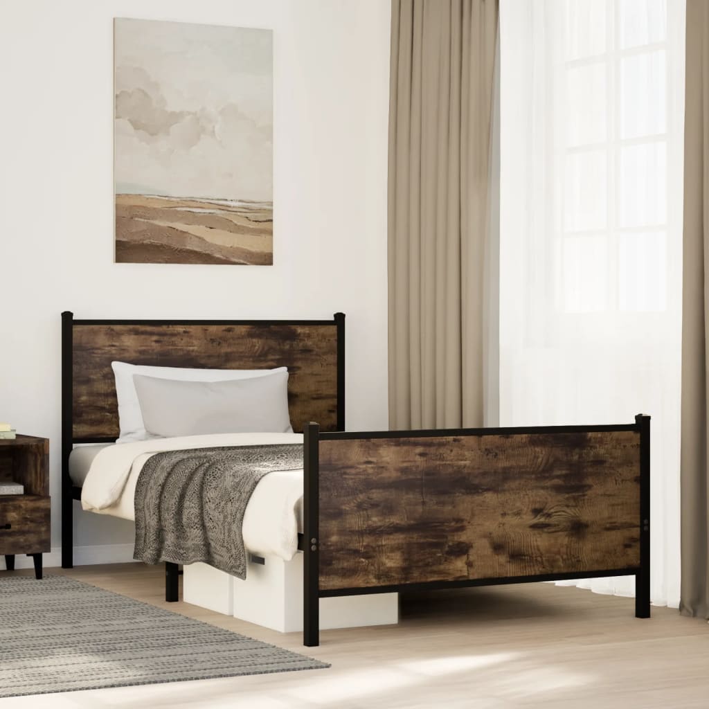 Cadre de lit en métal sans matelas chêne fumé 100x190 cm - XIOS