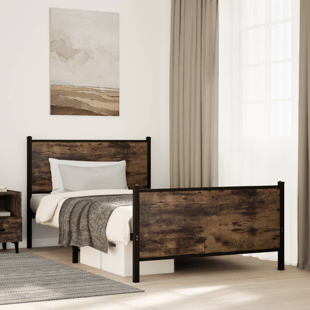 Cadre de lit en métal sans matelas chêne fumé 107x203 cm - XIOS