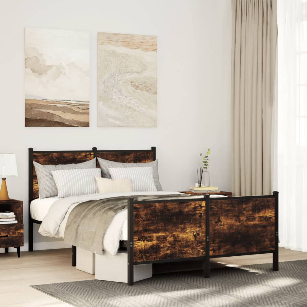 Cadre de lit en métal sans matelas chêne fumé 120x190 cm - XIOS