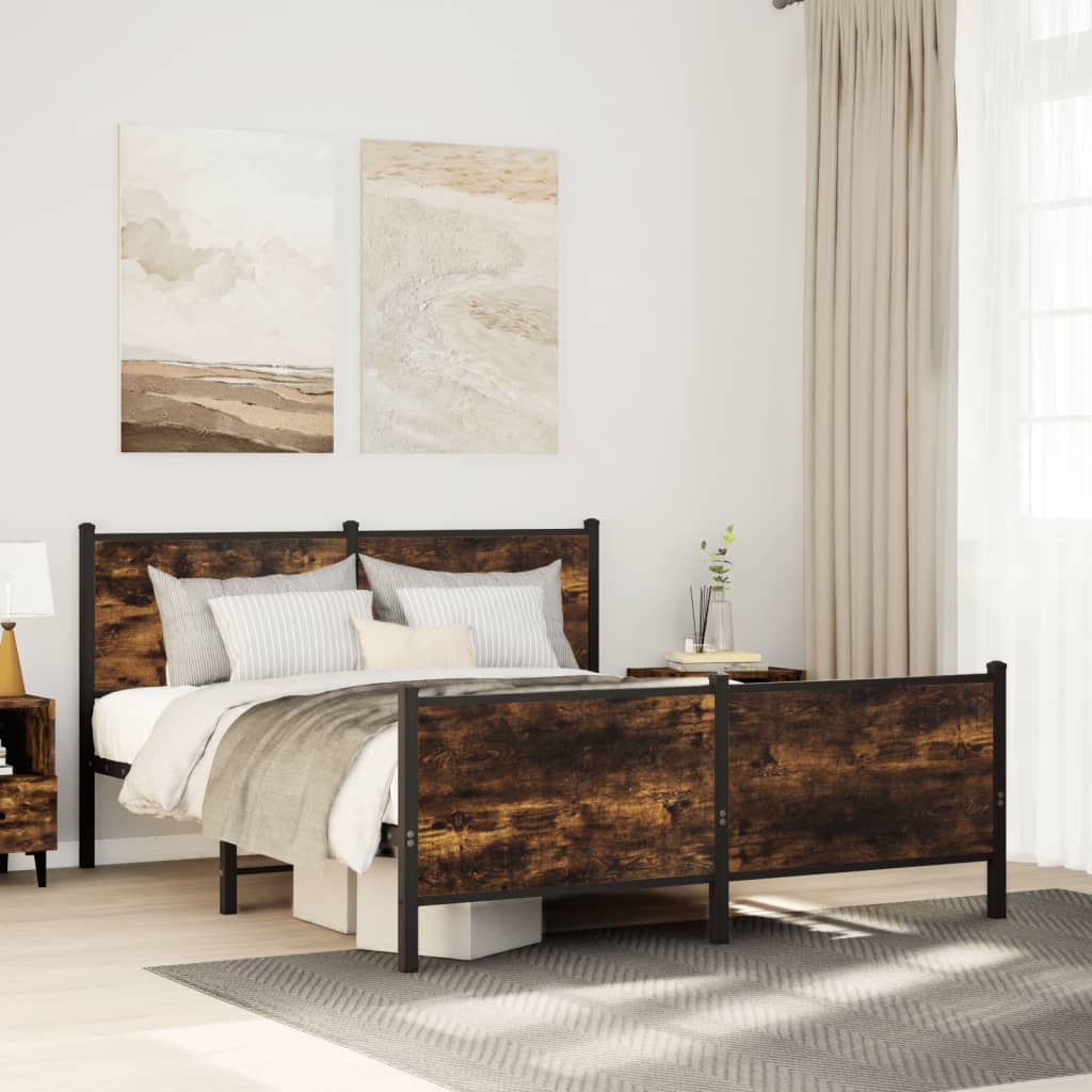 Cadre de lit en métal sans matelas chêne fumé 137x190 cm - XIOS
