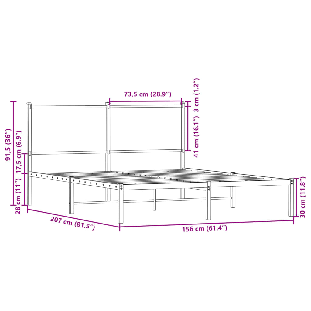 Cadre de lit en métal sans matelas chêne sonoma 150x200 cm - XIOS