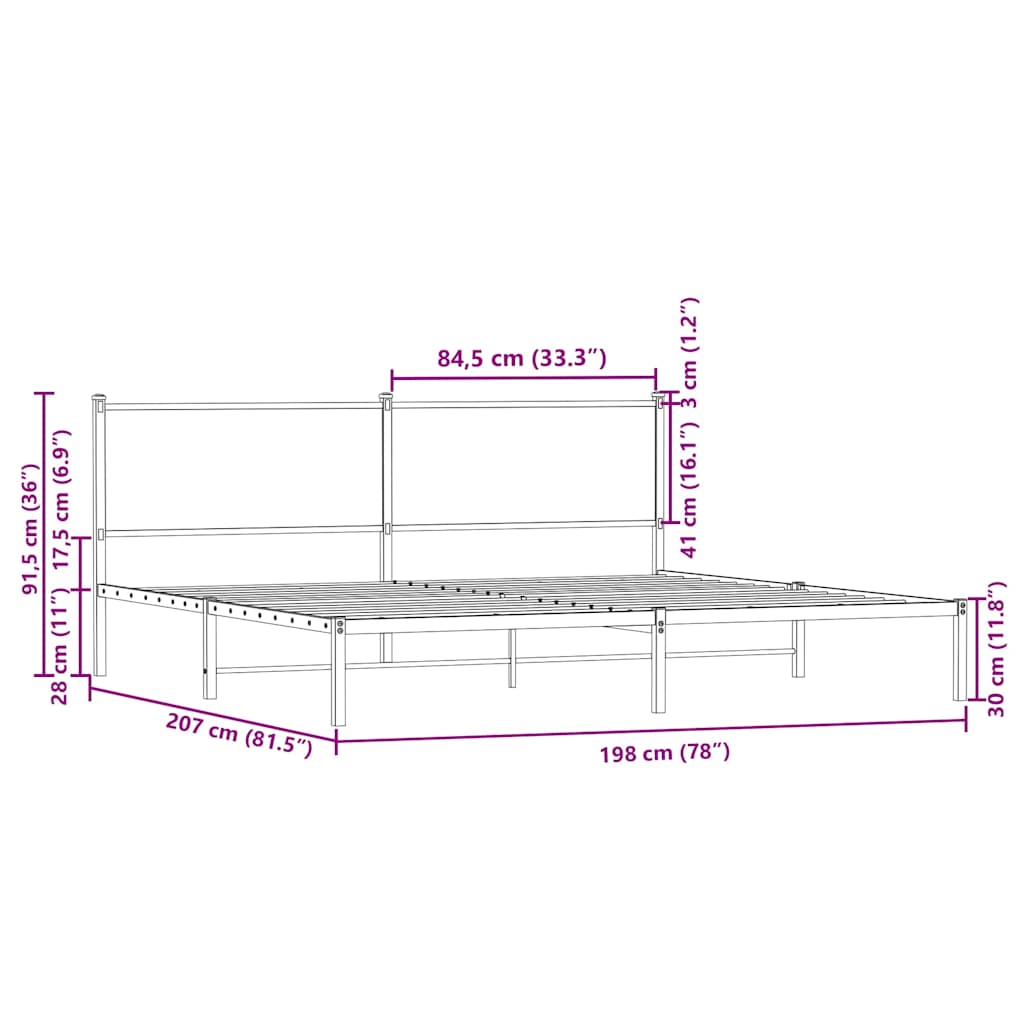 Cadre de lit en métal sans matelas chêne sonoma 193x203 cm - XIOS