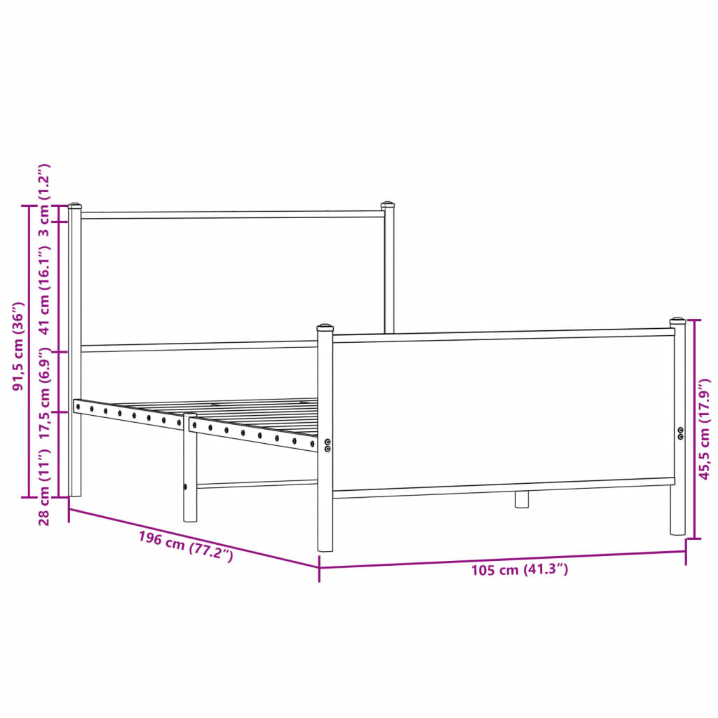 Cadre de lit en métal sans matelas chêne sonoma 100x190 cm - XIOS