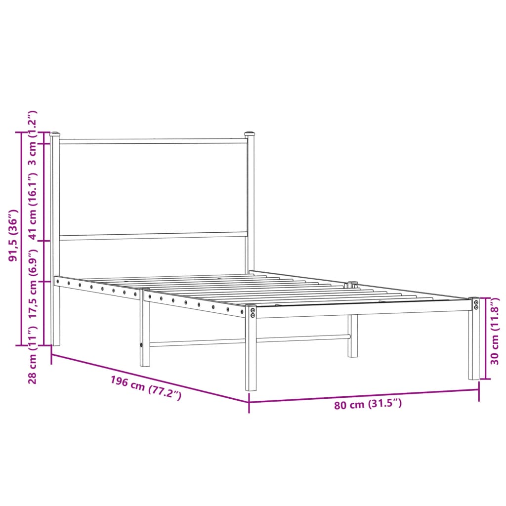 Cadre de lit en métal sans matelas chêne marron 75x190 cm - XIOS
