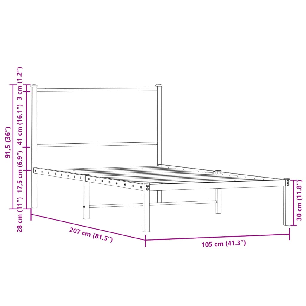 Cadre de lit en métal sans matelas chêne marron 100x200 cm - XIOS