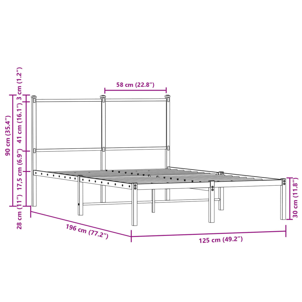 Cadre de lit en métal sans matelas chêne marron 120x190 cm - XIOS