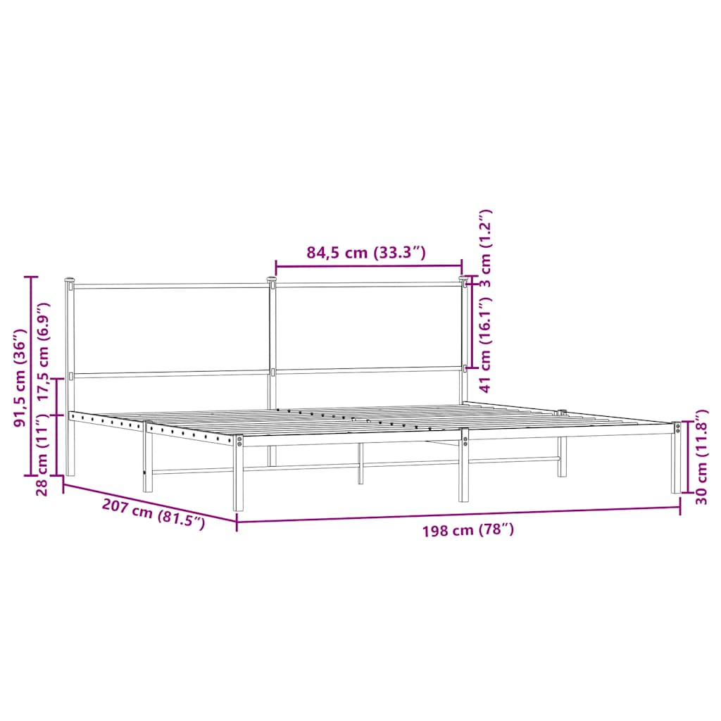 Cadre de lit en métal sans matelas chêne marron 193x203 cm - XIOS