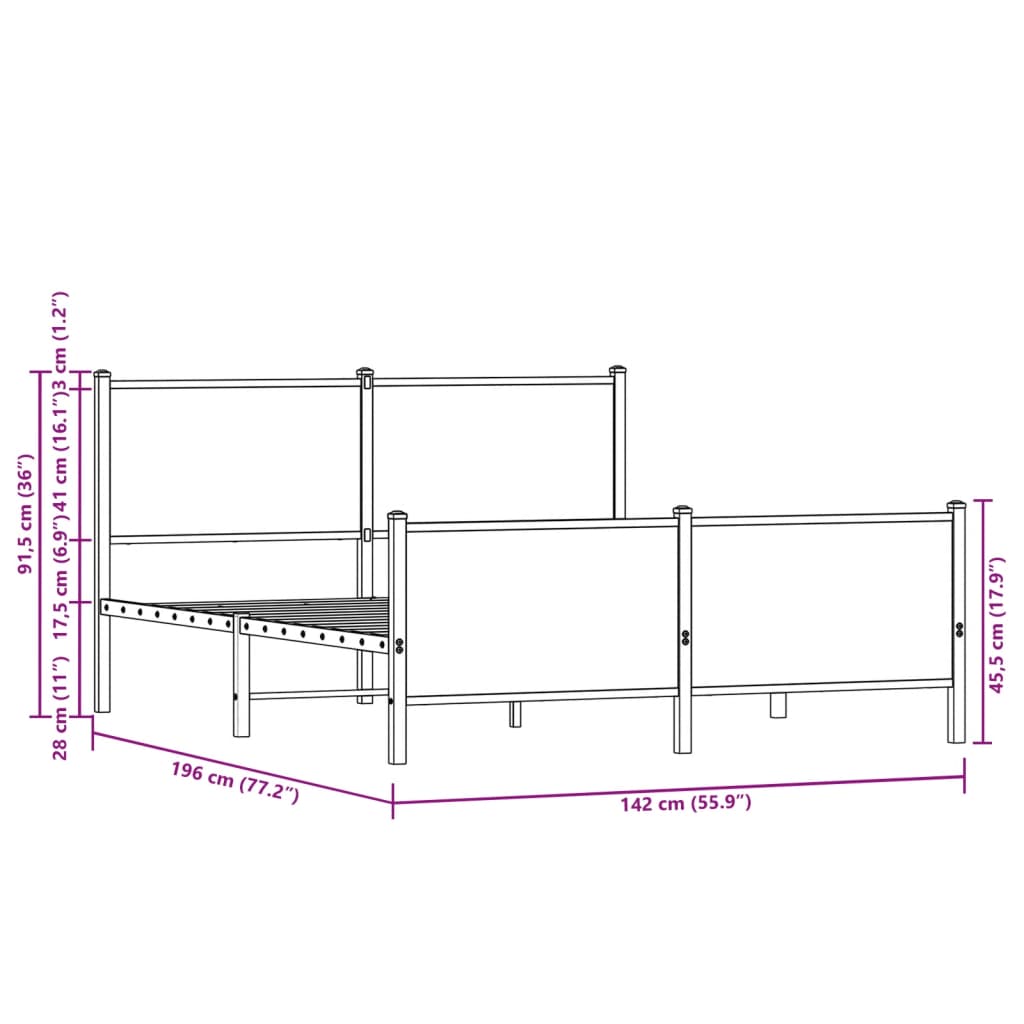 Cadre de lit en métal sans matelas chêne marron 137x190 cm - XIOS