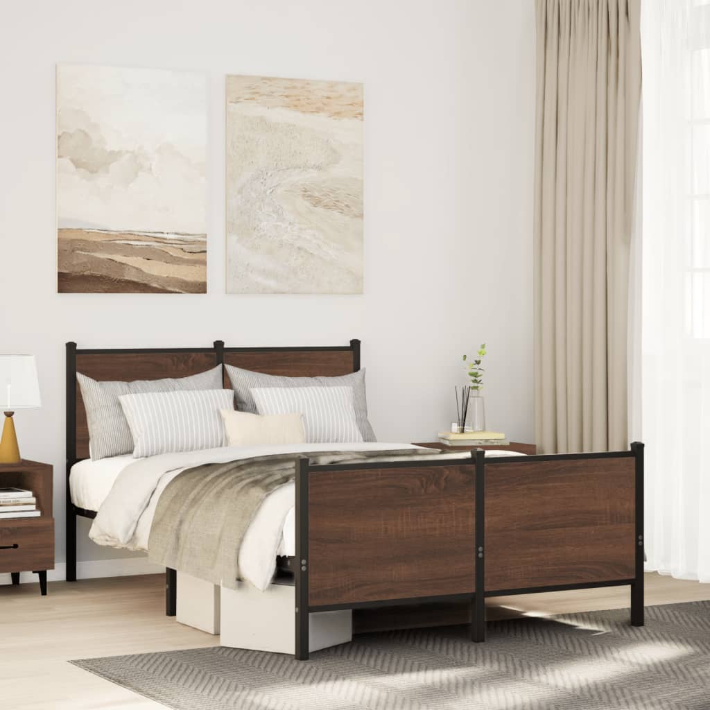 Cadre de lit en métal sans matelas chêne marron 137x190 cm - XIOS