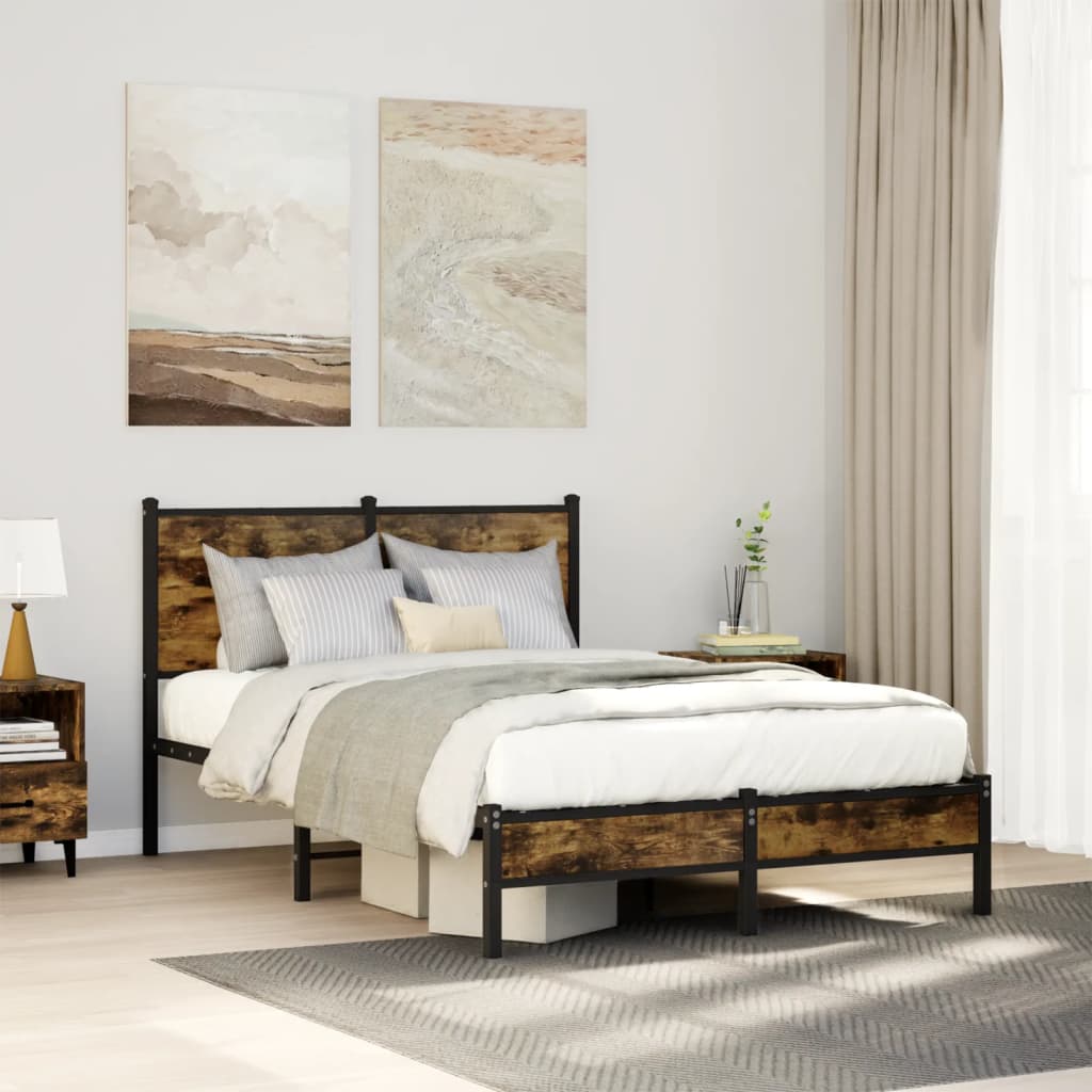 Cadre de lit en métal sans matelas chêne fumé 120x200 cm - XIOS