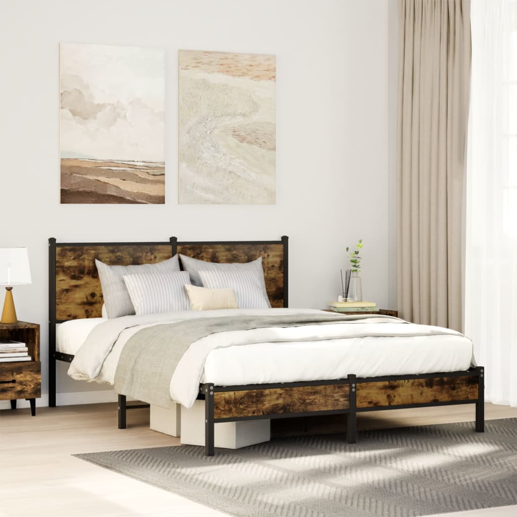 Cadre de lit en métal sans matelas chêne fumé 137x190 cm - XIOS