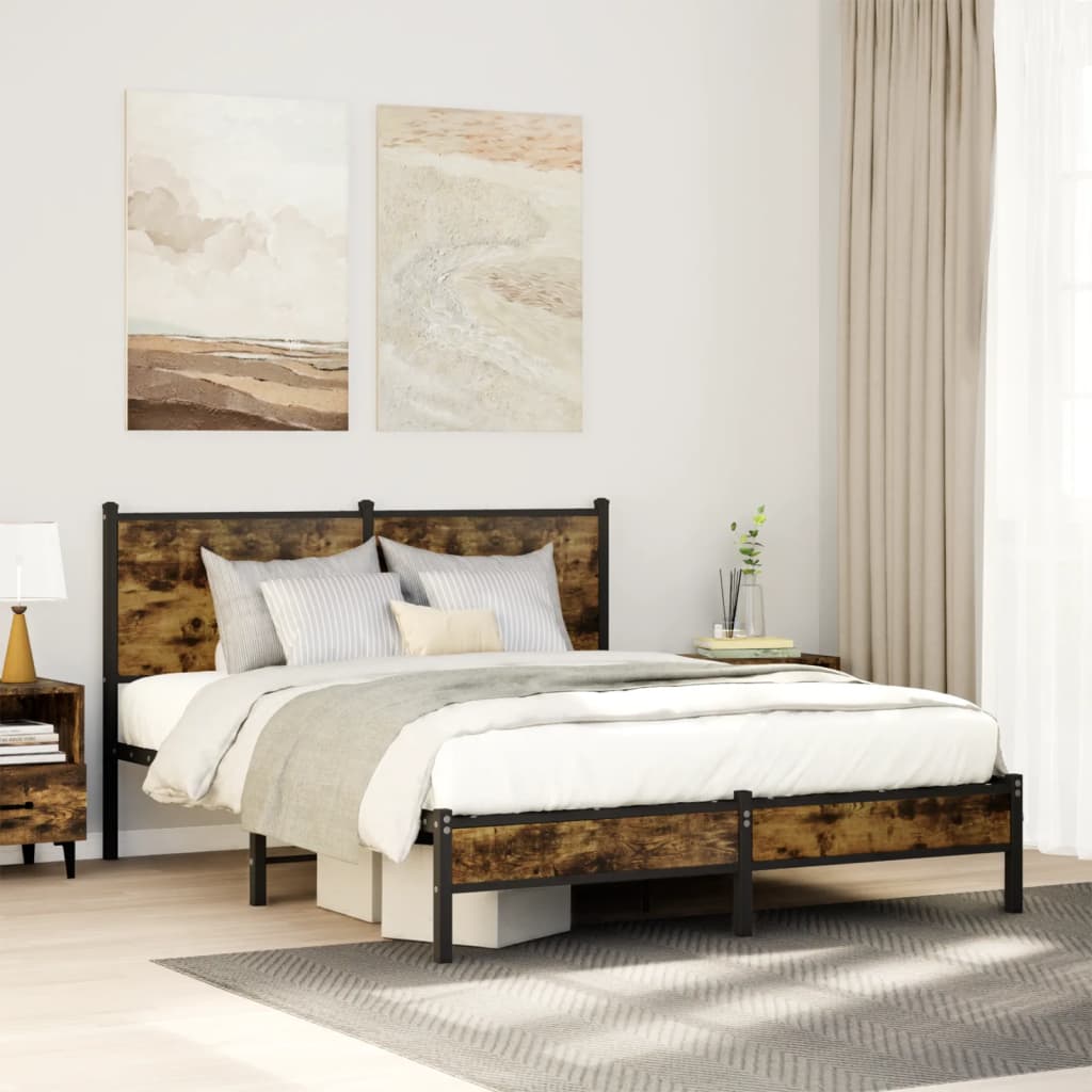 Cadre de lit en métal sans matelas chêne fumé 140x190 cm - XIOS