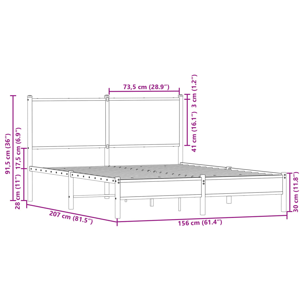 Cadre de lit en métal sans matelas chêne fumé 150x200 cm - XIOS