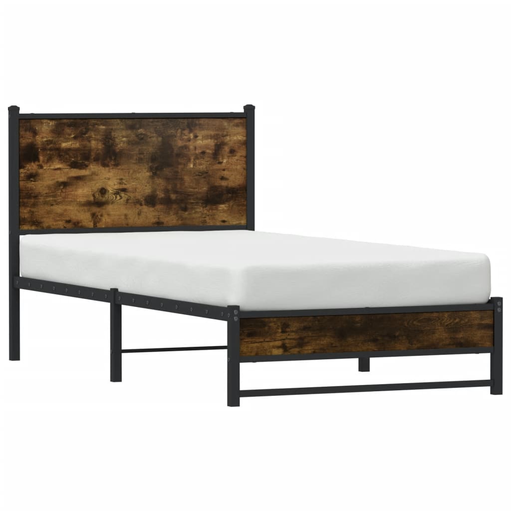 Cadre de lit en métal sans matelas chêne fumé 75x190 cm - XIOS