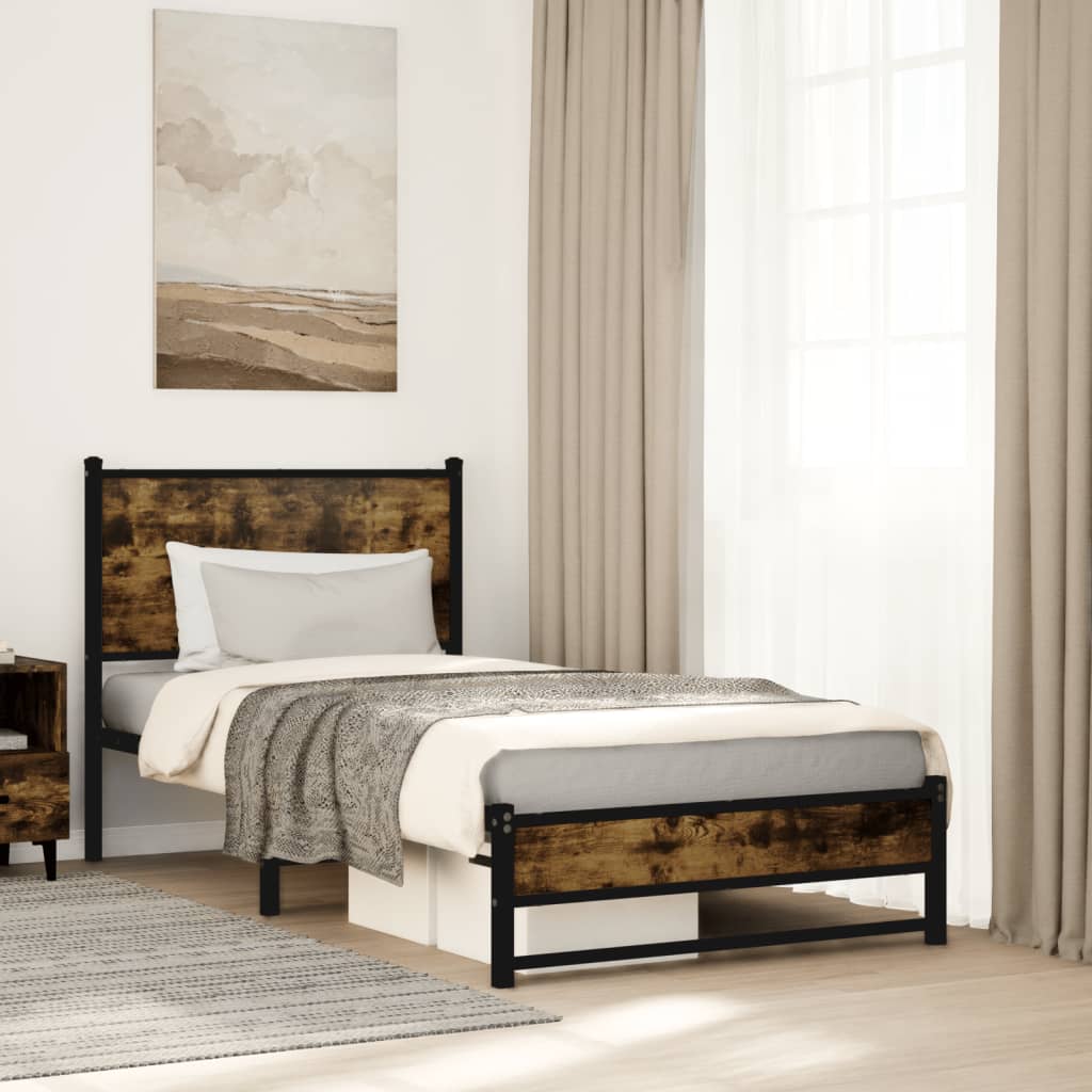Cadre de lit en métal sans matelas chêne fumé 80x200 cm - XIOS