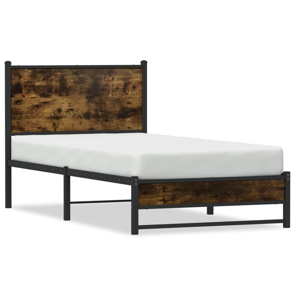 Cadre de lit en métal sans matelas chêne fumé 90x190 cm - XIOS