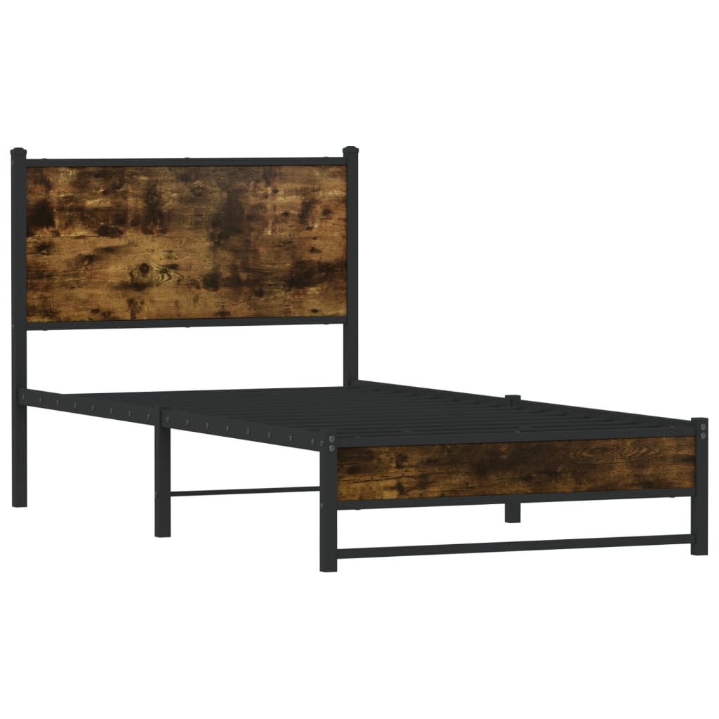 Cadre de lit en métal sans matelas chêne fumé 90x190 cm - XIOS