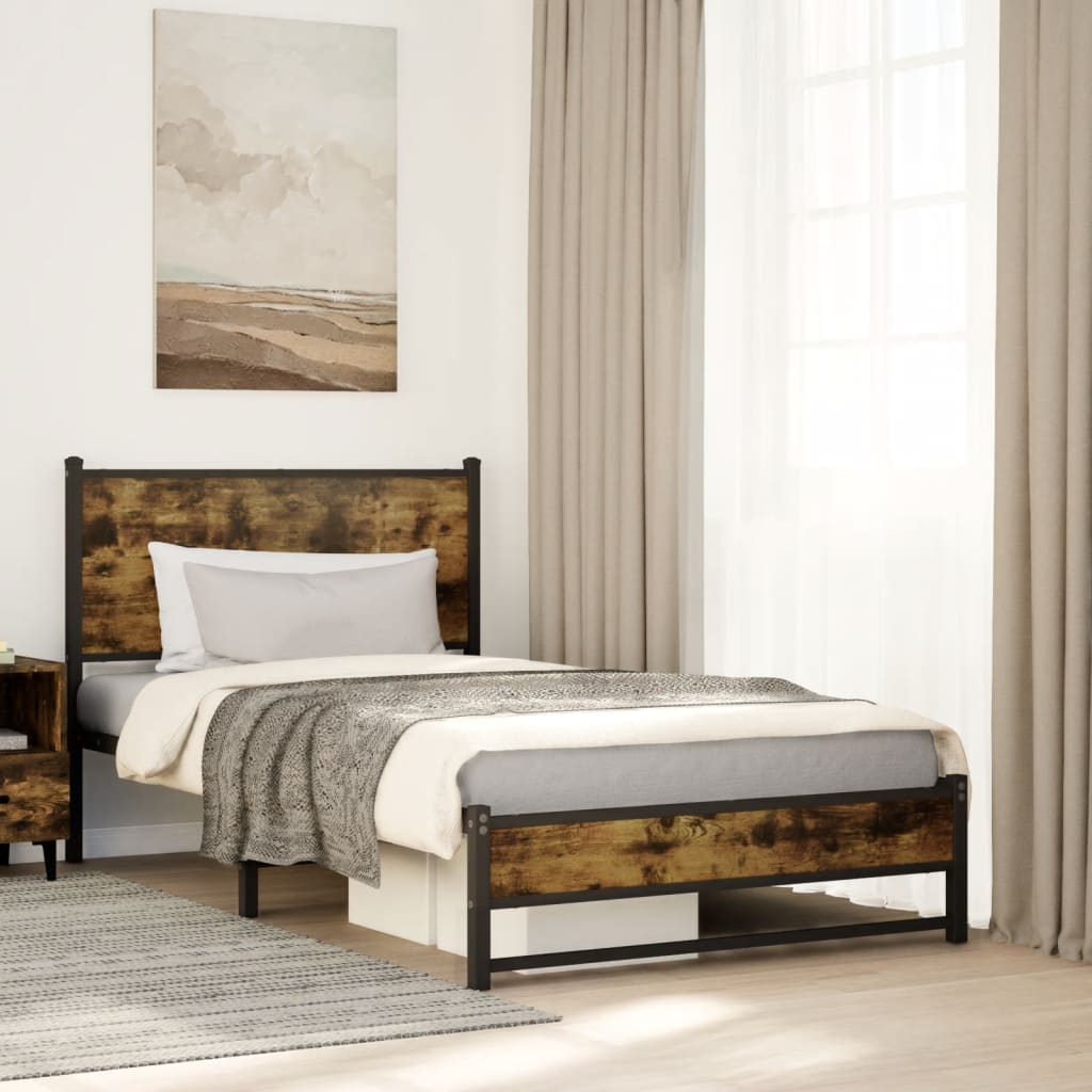 Cadre de lit en métal sans matelas chêne fumé 107x203 cm - XIOS