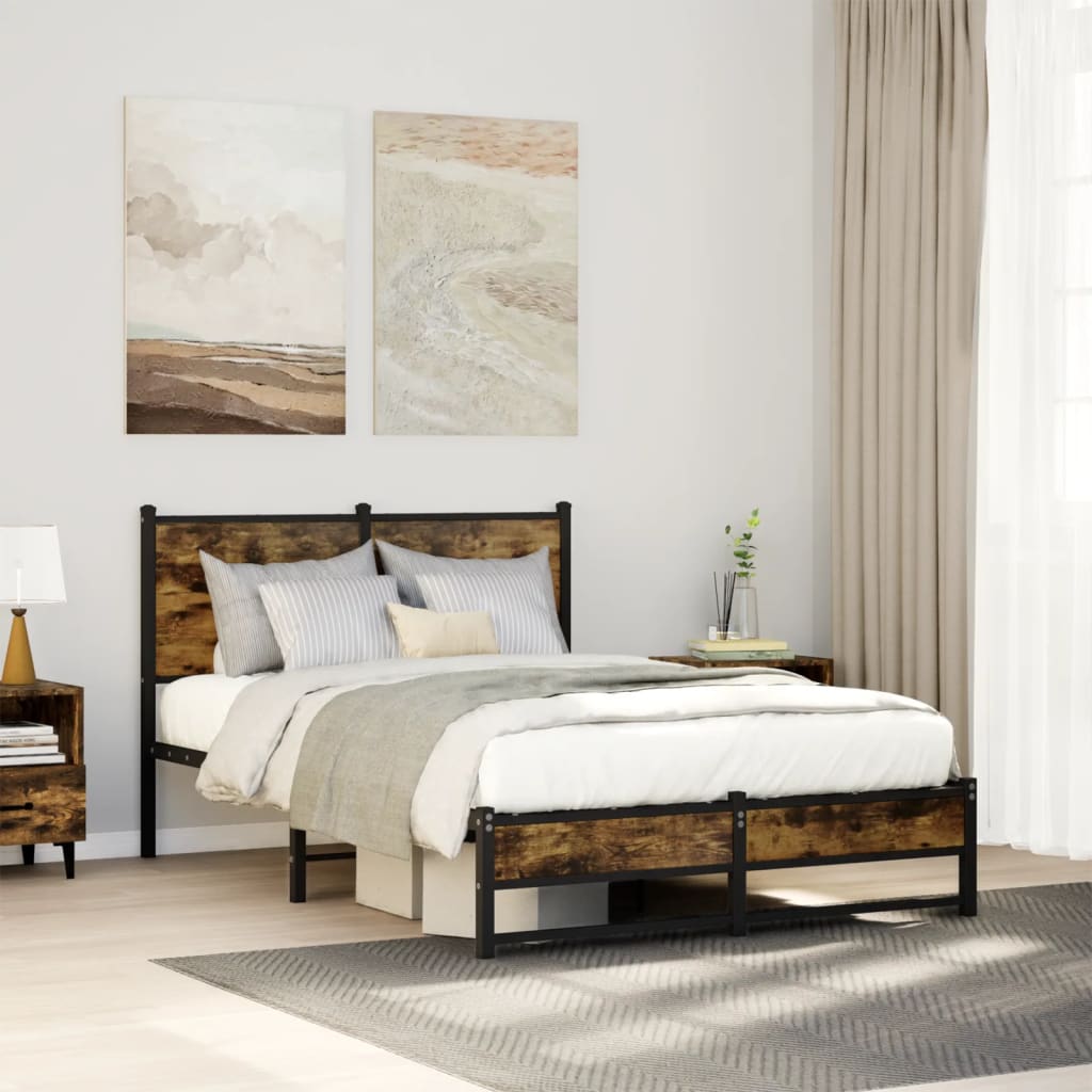 Cadre de lit en métal sans matelas chêne fumé 120x190 cm - XIOS