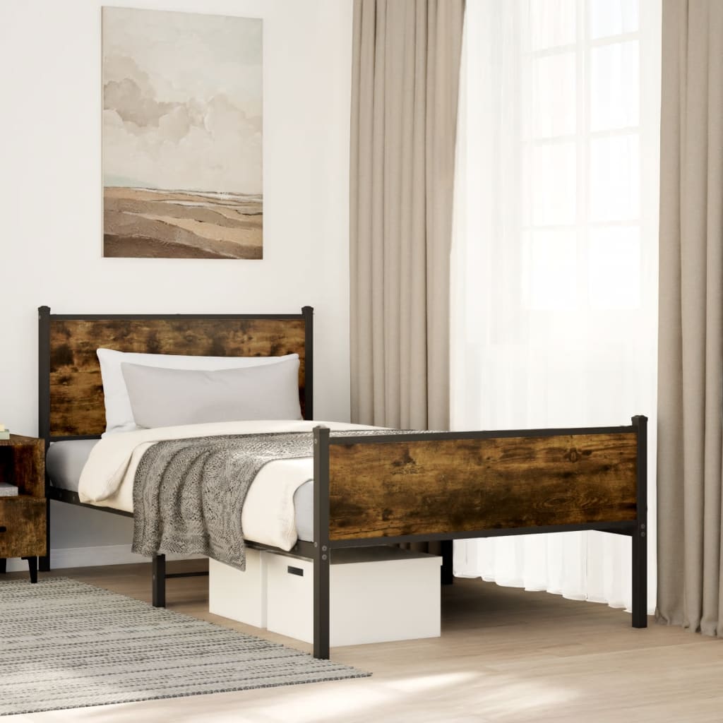 Cadre de lit en métal sans matelas chêne fumé 100x190 cm - XIOS