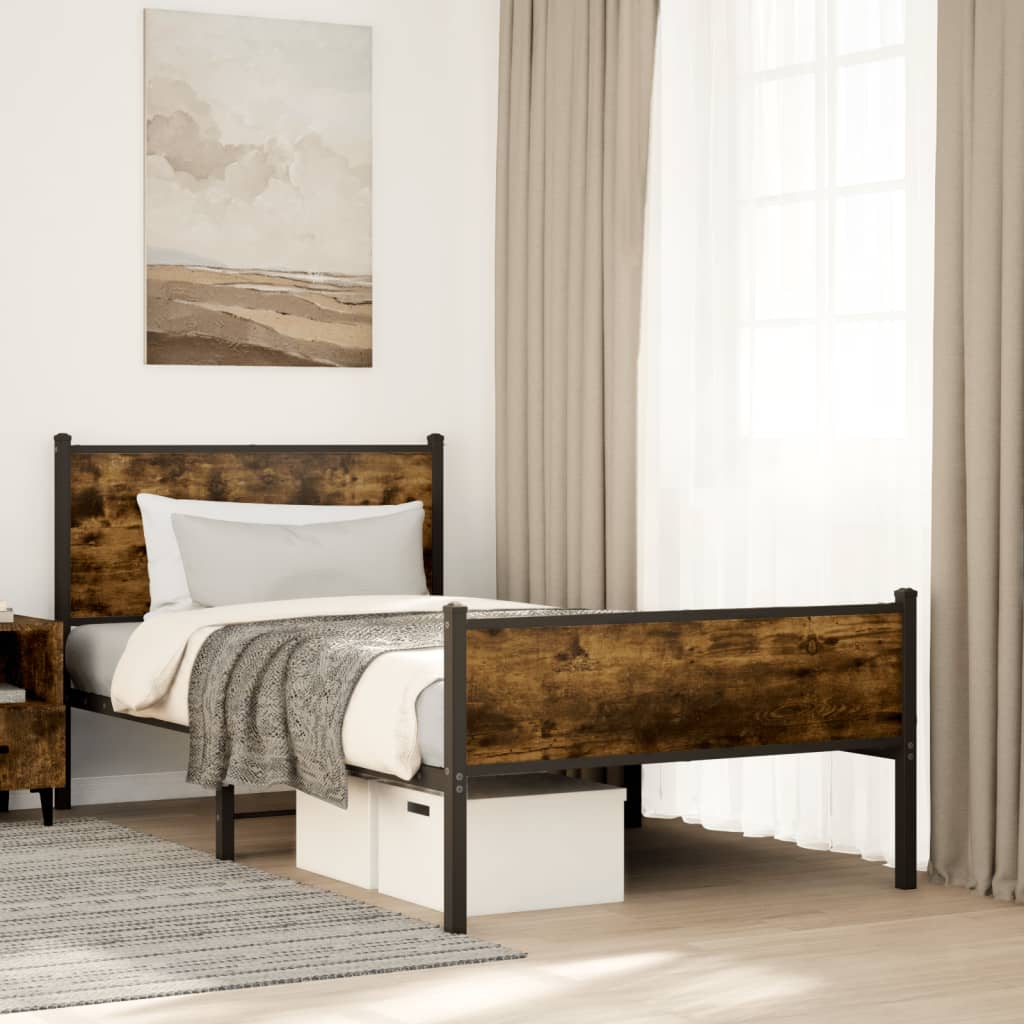 Cadre de lit en métal sans matelas chêne fumé 100x200 cm - XIOS