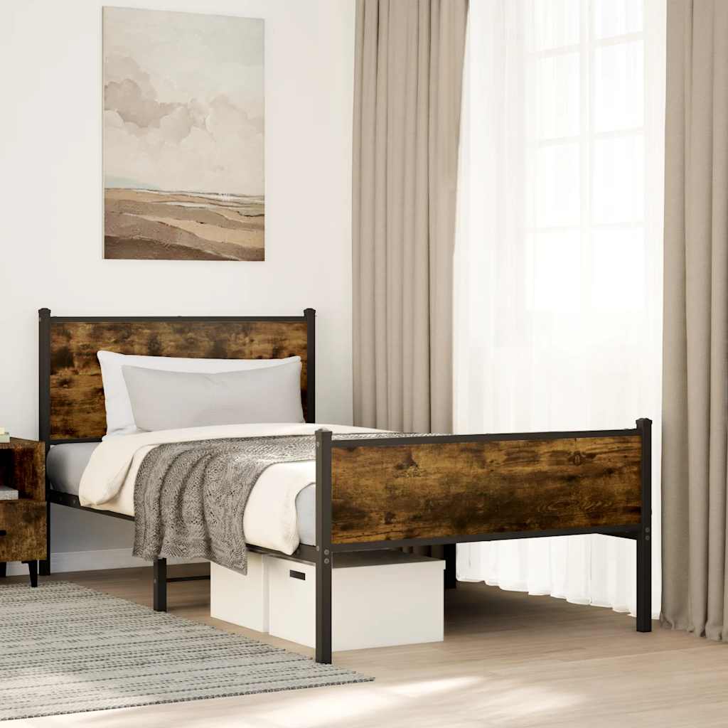Cadre de lit en métal sans matelas chêne fumé 107x203 cm - XIOS