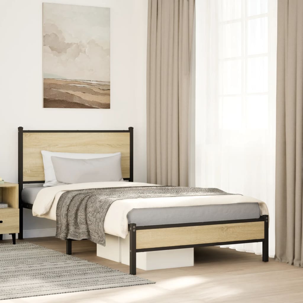 Cadre de lit en métal sans matelas chêne sonoma 100x190 cm - XIOS