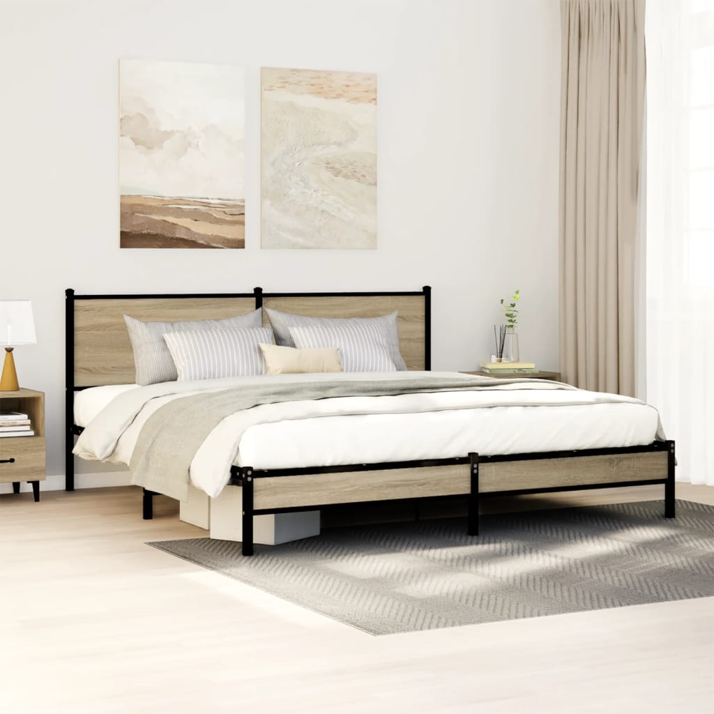 Cadre de lit en métal sans matelas chêne sonoma 160x200 cm - XIOS
