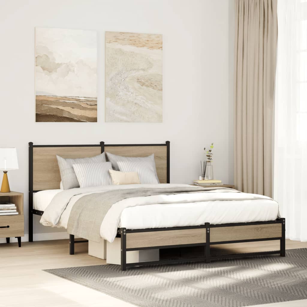 Cadre de lit en métal sans matelas chêne sonoma 140x200 cm - XIOS