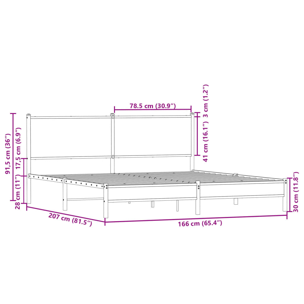 Cadre de lit en métal sans matelas chêne sonoma 160x200 cm - XIOS