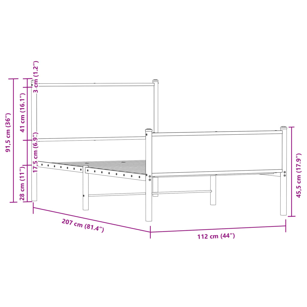 Cadre de lit en métal sans matelas chêne sonoma 107x203 cm - XIOS